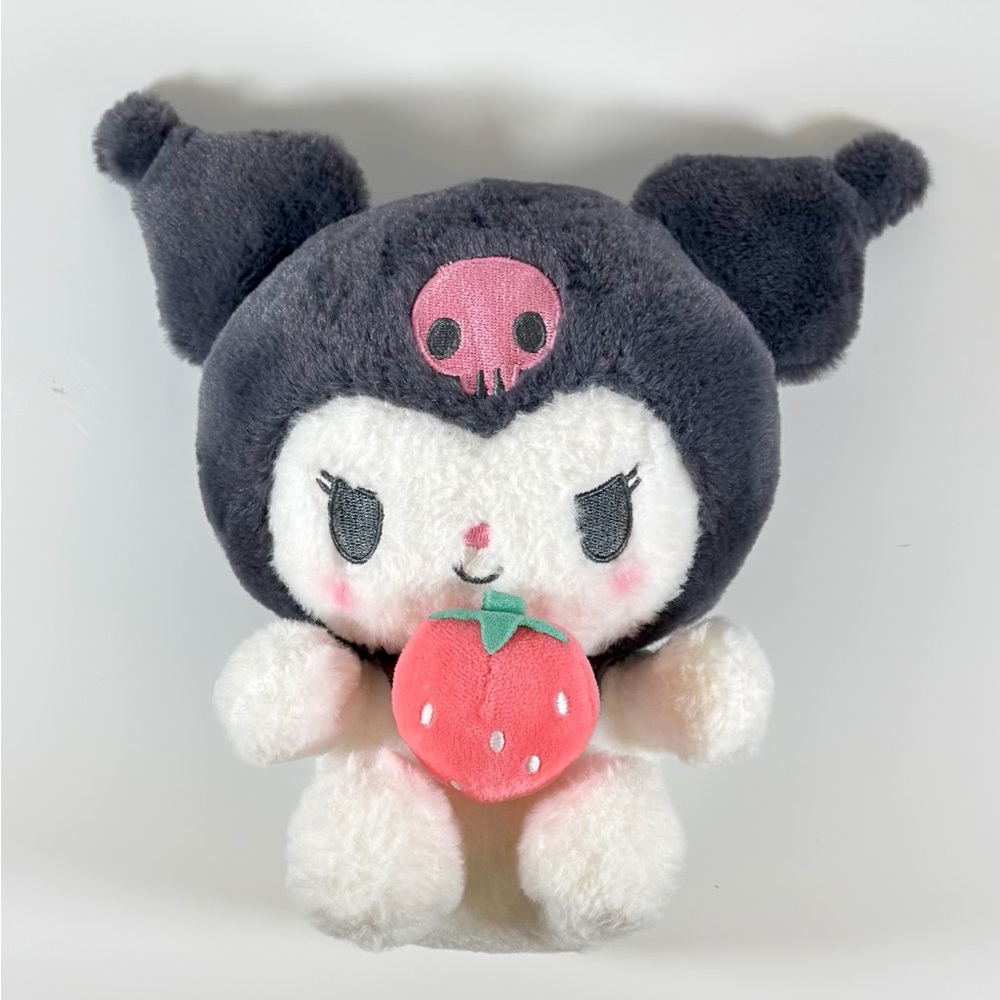 Kuromi Strawberry Plush 10" Grey Jester Hat Pink Skull Kawaii Stuffed Cat Toy